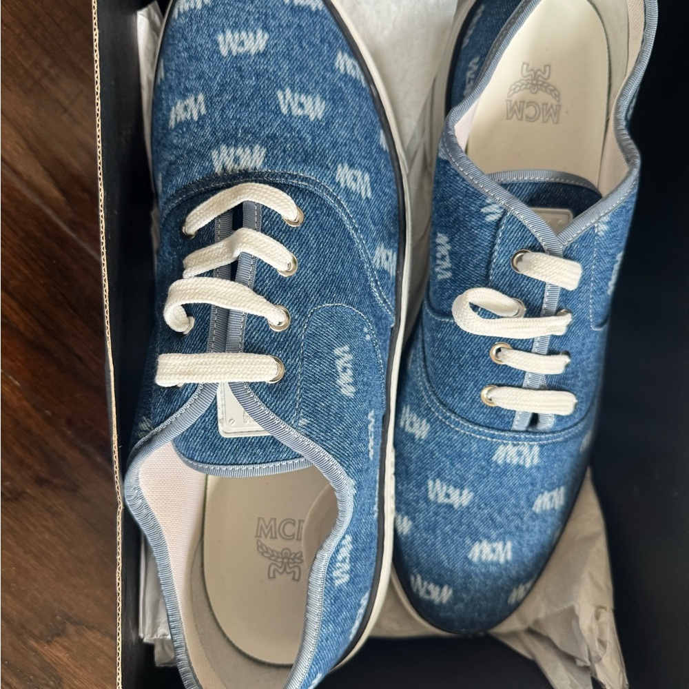 MCM Kids Denim Blue Lace-Up Sneakers